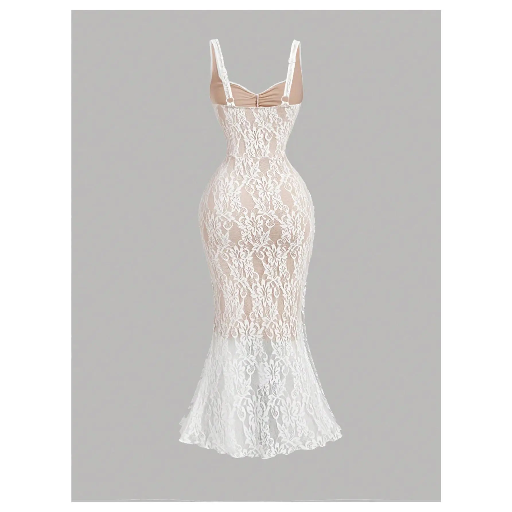 Trendy Lace Bodycon Fishtail Midi Dress Graduation Prom Wedding Guest Y2K Ruched Asymmetrical Summer, Loungewear, Everyday, Versatile, Modern, Outdoor, Sunny Days, Travel Outfit, Hourglass Style, On The Go