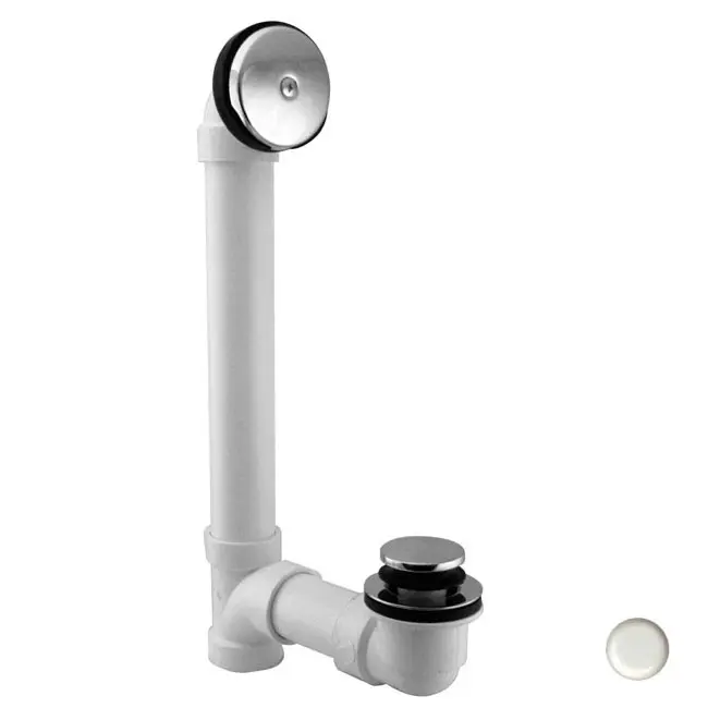 Westbrass D49321-50 1.5 in. Schedule 40 PVC Tip Toe Bath Waste with 1 Hole Faceplate in Powder Coat White
