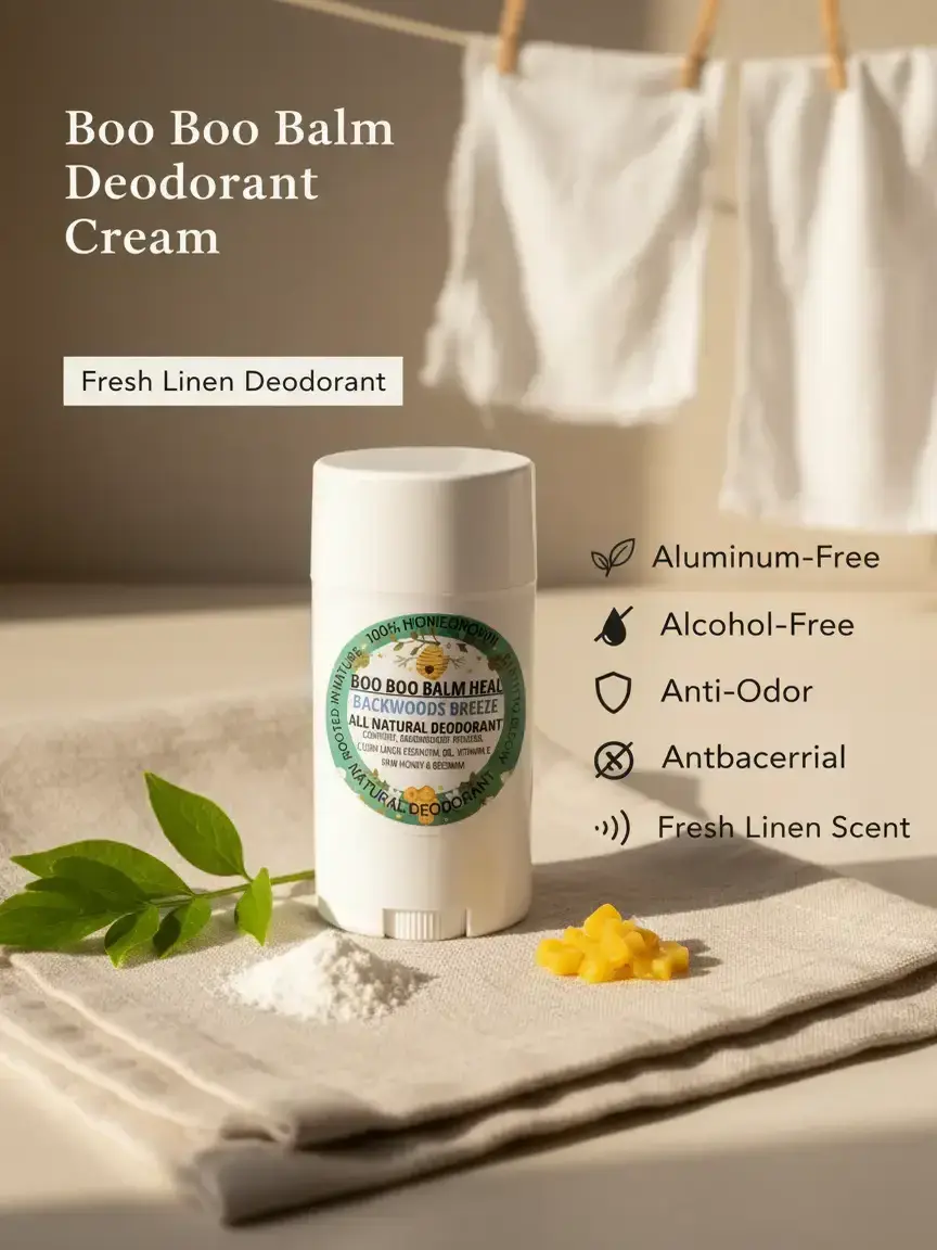 BOO BOO BALM HEAL BACKWOODS BREEZE-Deodorant Cream for Sensitive Skin, Aluminum & Alcohol-Free Natural Formula with Comfrey & Arrowroot, Anti-Odor & Antibacterial, Fresh Linen Scent, Scented, Aroma, Clean, Unisex, Aluminum Free, Body Care