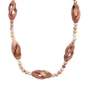 Spice Jasper and Pink Web Jasper 223.00 ctw Beaded Necklace in Platinum Over 20 Inches