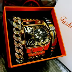 Triple Time Zone Multifunctional Punk Style Steel Band Watch - Oversized Men's Street Fashion with Luminous Display & Gift Box for Various Occasions