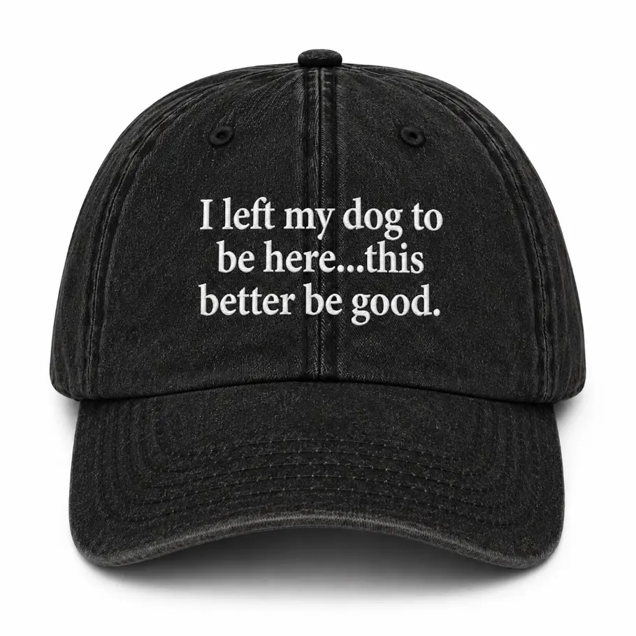 Funny I Left My Dog To Be Here Baseball Cap, Funny Quote Sarcastic Humor Hat, Funny Cap
