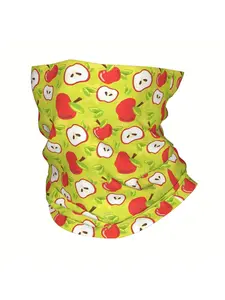 Apple Fruit Print Thin Bandana Neck Wrap Scarf Headband Neck Cover Vibrant Yellow with Red Green Apples Soft Polyester Blend Adjustable Fit for Women Men Fashion Accessory Playful Print Stretchy Fabric Cute Scarf
