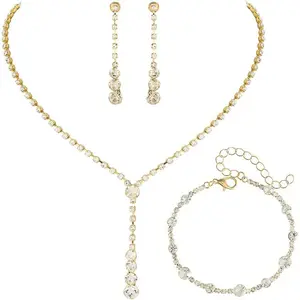 Bride  Bridal Necklace Earrings Set  Wedding  Set Rhinestone Choker Necklace for Women and Brides