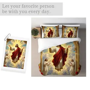Divine Haloed Figure Bedding Set, Mixed Color Pattern, Multiple Specifications Available, Soft Fabric, Suitable for Adults, Bedroom Decor, Exquisite Religious - Style Design, Ideal for Home Relaxation
