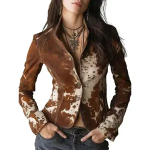 2025 New Retro Western Cowboy Style Lapel Single-Breasted Slim Fit Printed Jacket, Women's Unique Casual Coat Small Blazer, Slimming Fashion Versatile Top