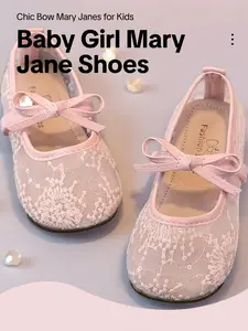 I am literally obsessed! 🥺🎀 These lace embroidered Mary Janes are the ultimate tiny shoe goals. ✨ Link in bio for the cutest spring look! 🛒 Bowknot Design Flats