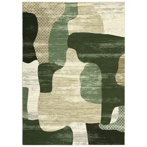 10x13 ft Polyester Imitation Cashmere Green Rectangular Low Pile Washable Geometric Color Block Printed Rug, Modern Textile for Hallway, Bathroom Entryway, Low Pile Rugs, Washable Rug