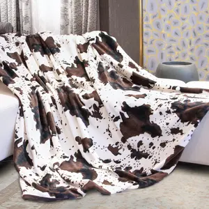 Cow Print Flannel Blanket, Soft Warm Throw Blanket, All Season Blanket, Breathable Comfortable Blanket, Comfy Bedding for Halloween Decor, Napping Blanket for Home Office Sofa, Bed, Travel, Camping, Car