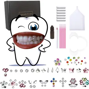 DIY Tooth Gems 100 Pieces Fashionable Crystal DIY Teeth Jewelry Starter Kit Sweet Smile Gems Tooth Ornaments Butterfly, Heart, Cat Paw, Vampire and Luminous Gems