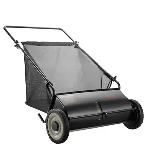 VEVOR 26 Inch Heavy Duty Push Lawn Sweeper with Large 7 cu ft Collection Bag Strong Rubber Wheels 4 Spinning Brushes for Efficient Leaf and Grass Cleanup Durable Thickened Steel Frame Easy Assembly