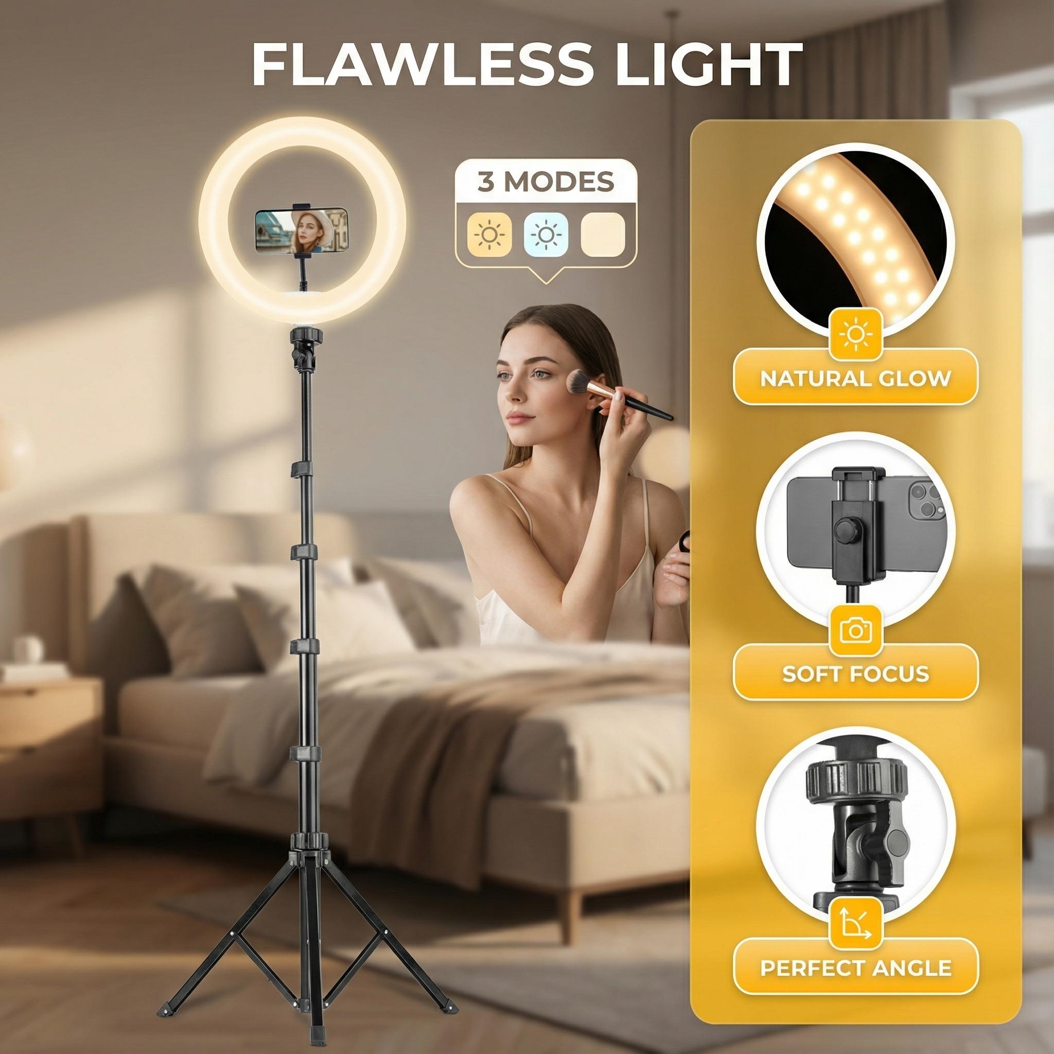 10" Adjustable Led Video Light With Extendable Tripod Stand, Ring Light For 3 Color Mode, Dimmable Selfie Light For Video Recording, Makeup, Photography, Live Stream, TikTok, Youtubers, Content Creator, Cellphone Mount#new years#valentine's