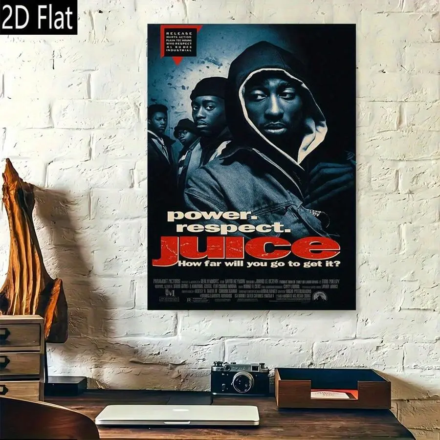 2D Flat 1pc Power Respect Juice Movie Poster - Retro Hip-Hop Wall Art Canvas Print, (Framed Frameless Poster Optional) Modern Design, High-Quality Printed Poster For Home Office Decor, Bedroom, Living Room, Kitchen, Dining Room