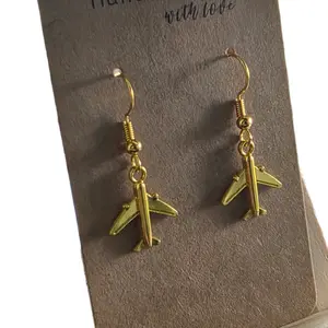 Gold Colored Airplane Earrings Simple Design for Travel Lovers