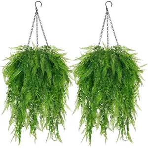 Fake Plant Artificial Fern Baskets 2 Set Fake Ferns Plants Artificial 23.6" Artificial Ferns for Outdoors Front Porch Home