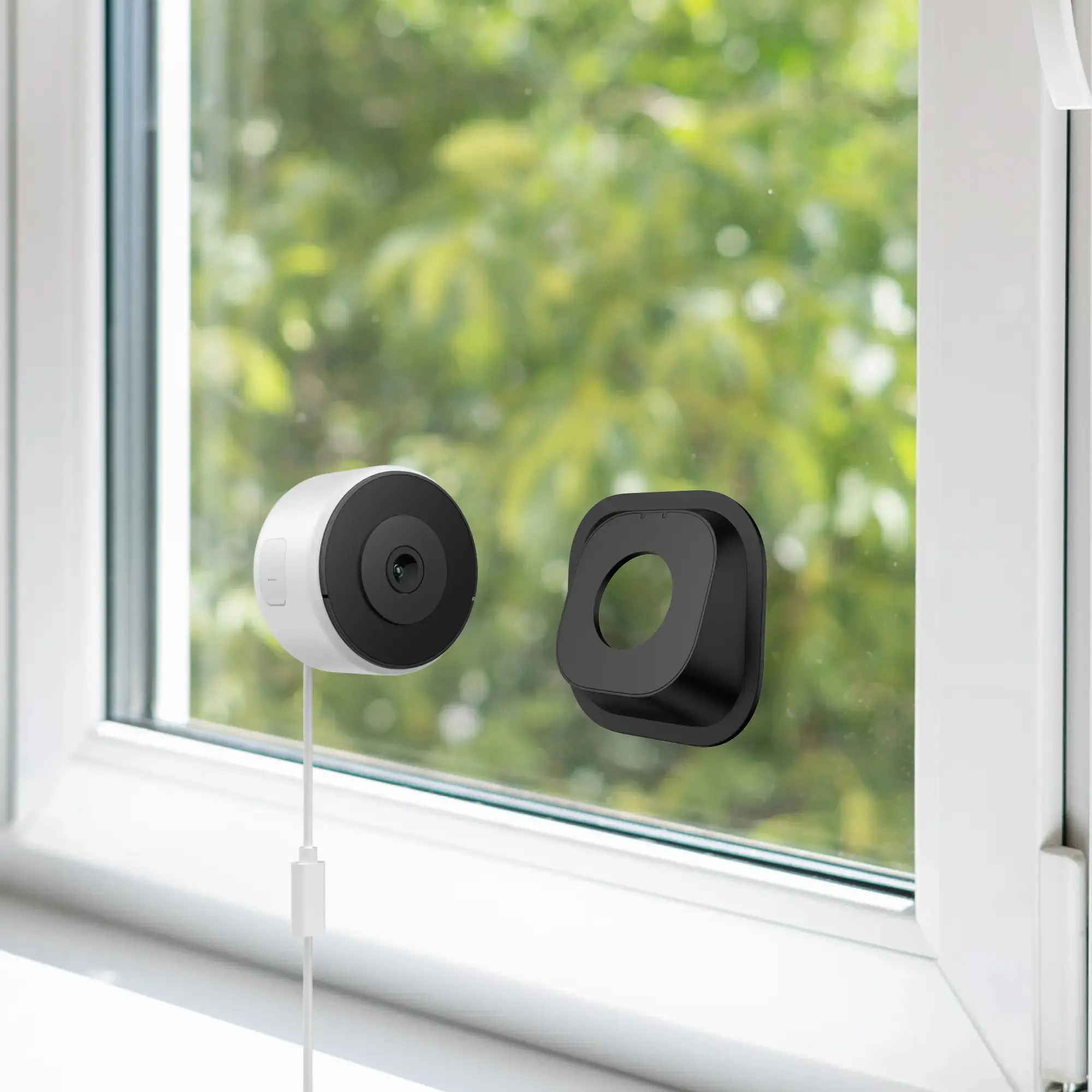 2K Dual‑Band WiFi Indoor Window Security Camera, Glass‑Mount No‑Drill Install, Clear Outdoor View Through Window, Color Night Vision, AI Motion Detection, Angle Mount Included, Easy Setup with Magnetic for Home & Apartment