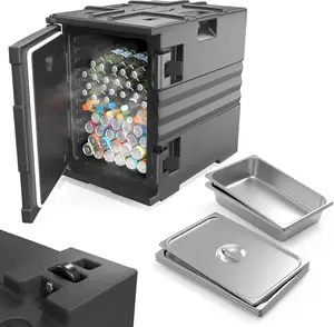 ROVSUN Insulated Food Pan Carrier, Hot Box Food Warmer w/Wheels Double Buckles & Handles, Stackable Hot Boxes for Catering Family Party Restaurant Canteen