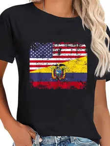 100% Cotton ECUADORIAN ROOTS | Half American Flag | USA ECUADOR FLAG T-Shirt