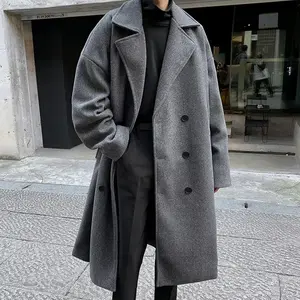 Men's Solid Button Front Lapel Neck Midi Coat, Regular Fit Casual Long Sleeve Outerwear for Fall & Winter, Men's Clothes for Daily Wear, Menswear, Jackets, Tops, Trench, Gamis, Plain