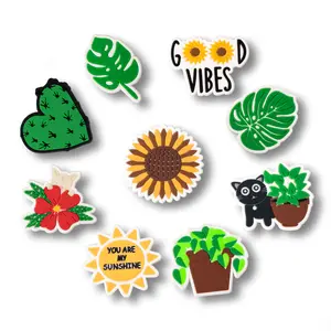 Plant Shoe Charms 9PCS Black Cat PVC Clog Pins Accessories Party Favors Birthday Gifts Holidays Decoration for Boys Women Girls Cactus
