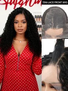 13X6 22 Inch Lace Front Wigs Curly Wave Deep Wave Extension Hair Middle Part Any Parting High Temperature Synthetic Lace Front Wig For Women Natural Black Brown Color Curly Wavy Water Wave Hair Cosplay Daily Party Carnival Festival And Halloween