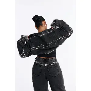 Hollywood Studded Denim Jacket - Black Wash