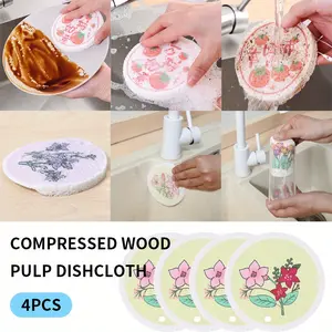 4pcs Compressed Wood Pulp Dishwashing Sponges - Heavy-Duty Sponges, Non-Absorbent &, Stackable Space-Saving Design for Kitchen, Bathroom, Sinks - for Non-Stick Surfaces ( Sponge
