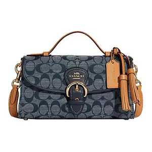COACH Kleo 24 Monogram Saddle Bag with Turn-Lock Closure in Denim Blue for Women
