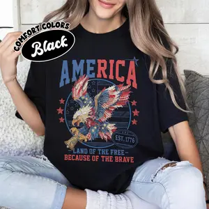 Patriotic Eagle Patchwork Shirt, 4th Of July Tee, Independence Day Tshirt, Land Of The Free Because Of The Brave