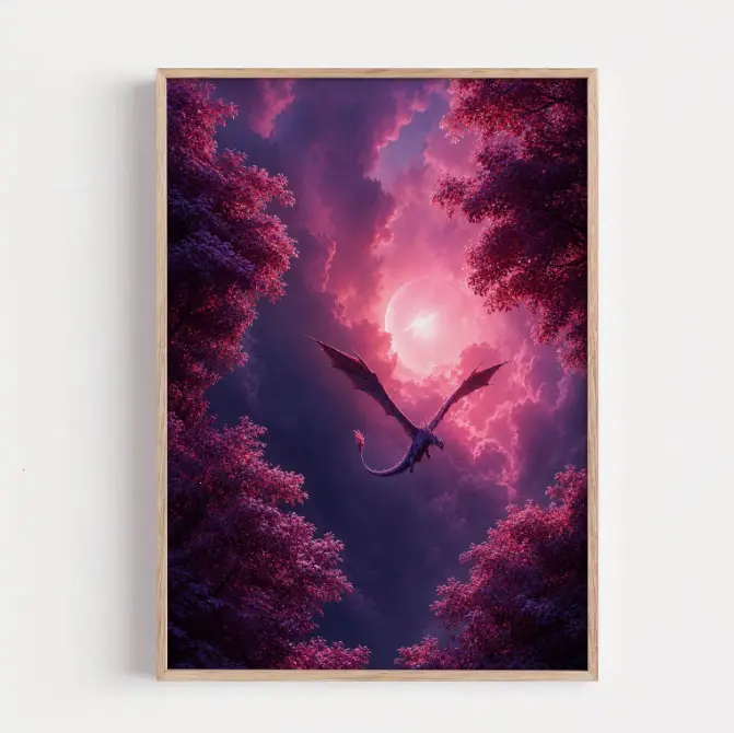 [25% OFF] [UNFRAMED]    Fantasy Dragon Wall Art, Purple Dragon Print, Magical Fantasy Poster, Dragon Lover Gift, Epic Fantasy Artwork