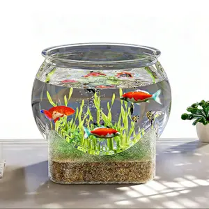 Transparent Plastic Fish Tank, Durable Anti-Drop Aquarium Fishbowl, Small Desktop Aquaponics Goldfish Tank, Suitable for Fish Feeding