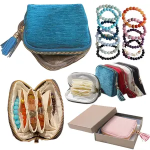 2026 New Travel Jewelry Bag Portable Organizer, Tassel Zipper Pouch, 6-Layer Scratch-Resistant Compartments for Necklaces, Holds Bracelets, Rings, Necklaces, Travel and Daily Use Organizer with Gift Box Included, Pink/Blue/Yello/Green Bag