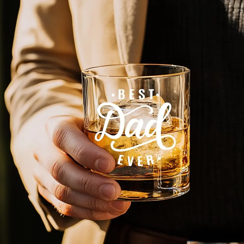 10oz Classic Traditional Wide Mouth Laser-Engraved Whiskey Glass - Heavy Base, Durable Rocks, Best Dad Ever Father's Day Gift, Liquor Serving Kitchenware Drinkware, Drinking Glasses, Whiskey Glass Gift Vintage Embossed Goblets