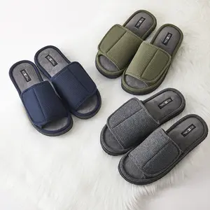 Roxoni Men's Velco Closure Memory Foam Slide Slippers with Round Toe for Indoor & Outdoor Use - Adjustable Strap & Non-Slip Outsole for Comfort