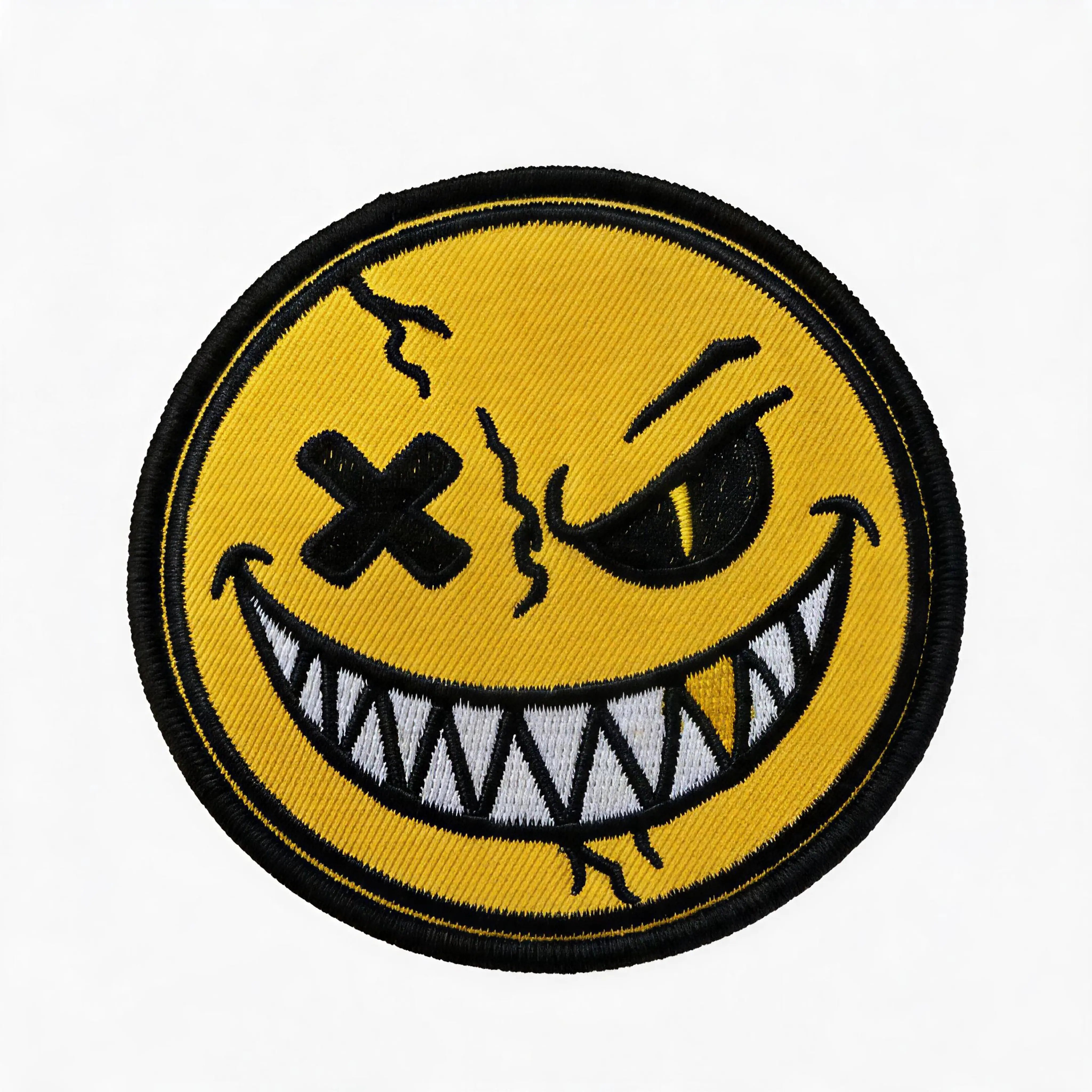 Embroidered Tactical Morale Patch - Yellow-Black Smiley Face Design, Hook-and-Loop Removable Velcro Badge for Gear, Backpack, Streetwear Decoration, Embroidered Patches