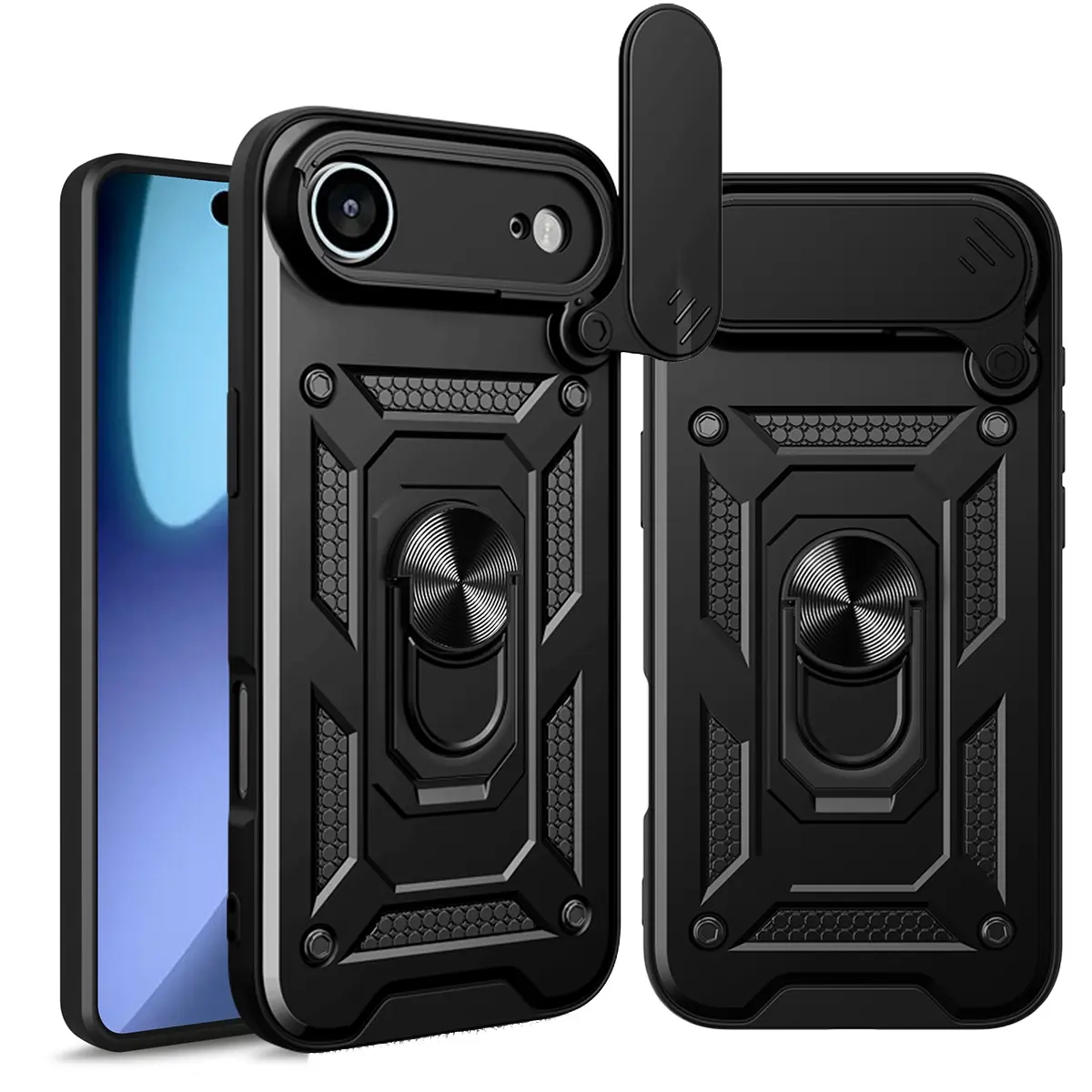 Slide Lens Armor Funda for Iphone 17 Air Case for Iphone 17 Air Case Magnetic Ring Stand Holder Full Protective Tpu Soft Shell Shockproof Cover Durable Protection Phone Protector Tpu Cellphone Casing