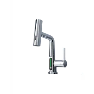 ZenCascade Waterfall & Pull-Out Faucet with Temperature Display, Battery-Free Digital Display, Rotating Nozzle, Chrome or Gun Metal Finish