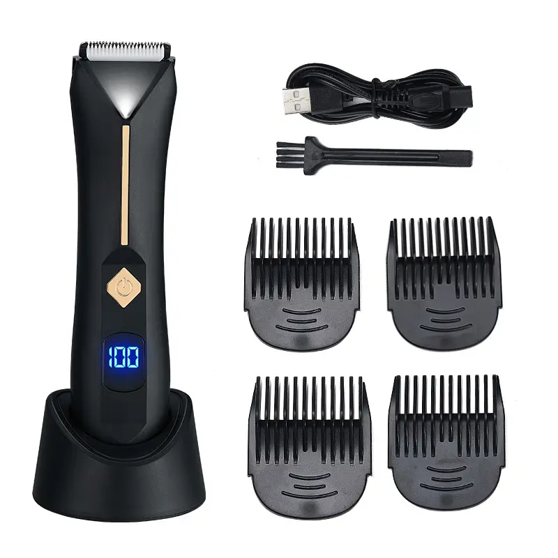Men's Groin Body Hair Safety Cutter，Private Cutter Hairdressing Waterproof Electric LED Light Beard Trimming g laker