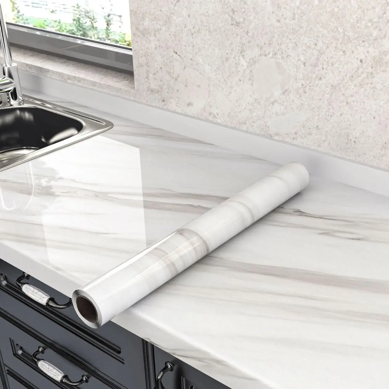 Sevalo Marble Contact Paper Peel and Stick Countertop Waterproof 15.7×591” | Faux Marble Wallpaper Countertop Contact Paper Self-Adhesive Wallpaper for Bathroom Desk Cover Furniture Decor Thick Vinyl