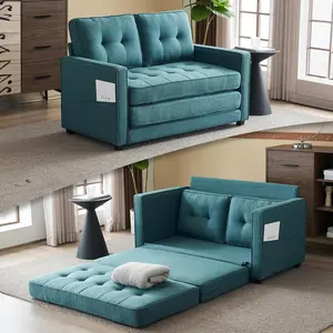 VINGLI Loveseat Sleeper Sofa Bed Teal Blue Futon Couch 53.5" W 80" L Pull Out Couch Bed Floor Couches for Living Room Folding Sofa Convertible Small Loveseat for Small Spaces