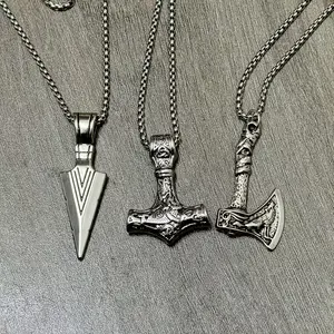 3 Piece Viking Pendant Necklace Set, Vintage Norse Compass Celtic Knot Wolf Axe Pendants, Perfect for Holiday Gifts