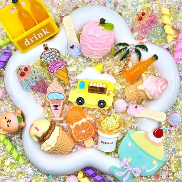 Ice Cream Social - Live Mix- Mixed Craft Embellishment Pack for Journals & DIY Crafts – Metal, Resin, Rhinestones & Artificial Flowers Assortment for Scrapbooking, Resin Art & Decoration