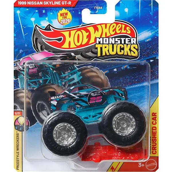 Mattel Hot Wheels Monster Truck Freestyle Wreckers - 1999 NISSAN SKYLINE GT-R & CRUSHED CAR [JHY75]