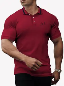 Plus Size Men's Regular Fit Letter Print Polo Shirt, Casual Short Sleeve Half Zip Collar Top for Summer, Fashion Men's Clothes for Daily Wear, Tropical