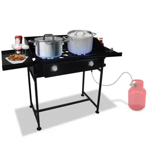 Outdoor Master Double Burner Propane Stove With High BTU & Dual Side Shelf For Cooking