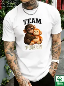Men's 100% Cotton Summer T-Shirt | "TEAM PUNCH" Cute Monkey & Plush Graphic Tee | Casual Oversized Short Sleeve Streetwear Top #MensSummerTee #100CottonTShirt #TeamPunchTee #CuteMonkeyPlush #OversizedTee#PlayfulStyle
