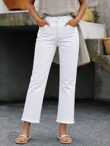 Women's Spring & Fall Slim-Fitting Basic Denim Jeans, Casual Button Fly Pockets Design, Long Regular Fit, Versatile Commuter Pants