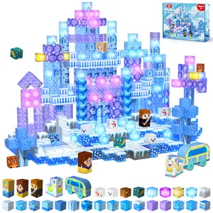 Magnetic Blocks - 200PCS Magnetic Blocks Build Frozen Castle (Transparent models)- Light Up Magnet Cubes，Magnetic Toys for Montessori Toddler Christmas Birthday Gifts - STEM Sensory Toys for 3+ Year Old Girls