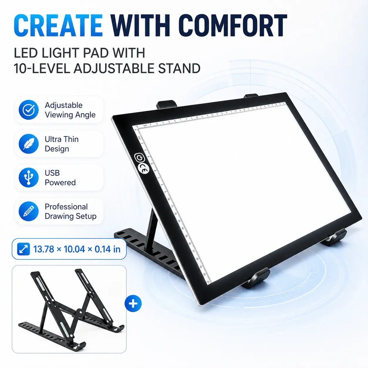 LED Tracing Light Pad with 10-Level Adjustable Stand & USB Port, LED Light Tool for Diamond Painting, Sketching, Tattoo Transfer – Office & Art Supply to Enhance Creative Process & Secure Optimal Viewing Angles