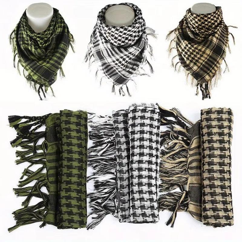 Middle Eastern stylish scarf shawl Keffiyeh Kafiya lightweight military Shemagh men's striped scarf with tassels, soft and warm